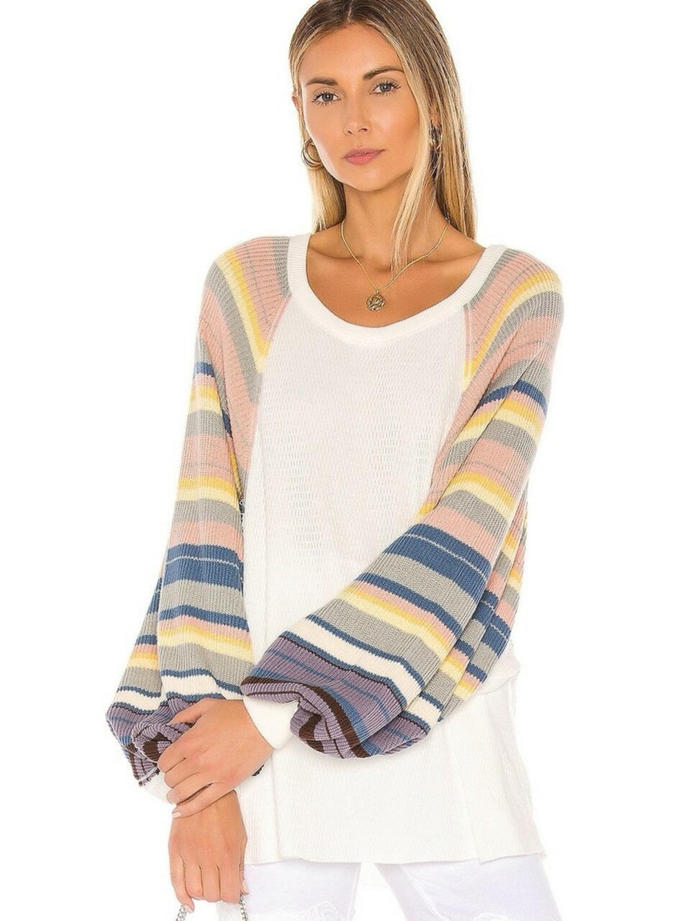 Free People We the free Womens Rainbow Dreams Tops Balloon Sleeve Pullover Small